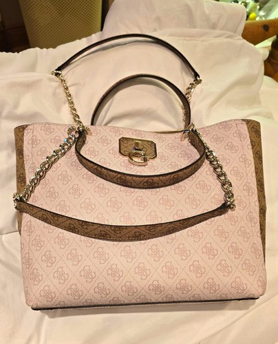 Guess pink brown logo satchel - guess,